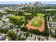 An aerial view of a residential neighborhood including a park with baseball and track fields at 472 Martin Se St # 10, Atlanta, GA 30312