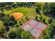 Overhead view of a park offering a baseball field, tennis courts, and lush greenery, promoting recreation at 472 Martin Se St # 10, Atlanta, GA 30312