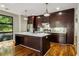 Modern kitchen boasts a large island, stainless appliances, dark cabinets, and hardwood floors at 472 Martin Se St # 10, Atlanta, GA 30312