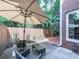 Private backyard featuring a covered area with outdoor furniture and lush greenery at 5605 Waters Edge Trl, Roswell, GA 30075