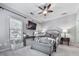 Inviting bedroom with a ceiling fan, a cozy bed with decorative pillows, and a side table with a lamp at 5605 Waters Edge Trl, Roswell, GA 30075