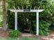Entrance to a peaceful walking trail, framed by a decorative pergola and lush vegetation at 5605 Waters Edge Trl, Roswell, GA 30075