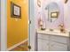 Stylish half bathroom featuring a modern vanity and elegant decor at 2000 Suttles Sw Dr, Atlanta, GA 30331