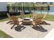 A lovely outdoor brick firepit surrounded by adirondack chairs on a brick patio at 2670 Brookview Nw Ln, Atlanta, GA 30318