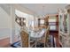 Formal dining room with hardwood floors, chandelier, and views of the foyer at 7328 Vigo Dr, Lithonia, GA 30058