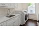 Well-lit laundry room featuring modern washer and dryer with sleek white cabinetry and countertops at 259 Sisson Ne Ave, Atlanta, GA 30317