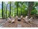 Inviting backyard with a fire pit area surrounded by wooden chairs, nestled among lush trees at 6520 Glen Pond Trce, Cumming, GA 30028