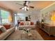 Bright living room with large windows, ceiling fan, and comfortable seating at 842 Treeline Dr, Conyers, GA 30016