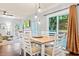 Dining room features a wood table, white chairs, and sliding glass doors that provide natural light at 2865 Winter Rose Ct, Dunwoody, GA 30360