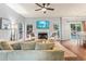 Comfortable living room with fireplace, large windows providing ample light, and sleek hardwood floors at 2865 Winter Rose Ct, Dunwoody, GA 30360