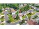Aerial view of a traditional two-story home with brick accents in a suburban neighborhood at 4125 Fallbrook Dr, Duluth, GA 30096
