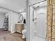 Modern bathroom with walk-in shower, unique vanity, and stylish design at 5625 Brookstone Nw Dr, Acworth, GA 30101