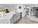 Kitchen with light gray cabinets, stainless steel appliances, and view to breakfast nook at 5625 Brookstone Nw Dr, Acworth, GA 30101