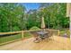 Back deck featuring outdoor dining set and a view of wooded property at 1825 Epperson Rd, Canton, GA 30115