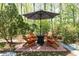 Inviting outdoor seating area with comfortable chairs, umbrella, and patio ideal for gatherings and relaxation at 386 Collegiate Dr, Powder Springs, GA 30127