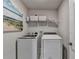 Functional laundry room with modern washer and dryer and added shelf for storage at 3925 Sierra Knolls Ct, Cumming, GA 30040
