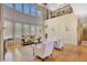 Open living room featuring high ceilings, large windows, and hardwood floors at 105 New Castle Ln, Tyrone, GA 30290
