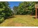 Expansive backyard featuring a lush lawn and mature trees, perfect for outdoor activities at 1215 Smoke Hill Ln, Hoschton, GA 30548