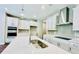 Bright kitchen with white cabinets, stainless steel appliances, and gray backsplash at 4495 Buttonwood Ln, Lilburn, GA 30047