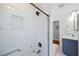 Shower with subway tile, niche, and metal fixtures at 6800 Wright Rd, Atlanta, GA 30328