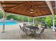 Pool pavilion with dark table and chairs and a grill for outdoor cooking by the community pool at 1885 Dayron Trce, Marietta, GA 30062
