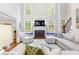 Bright living room with fireplace, large windows and neutral decor at 220 Foxley Way, Roswell, GA 30075