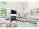 Spacious living room with high ceilings, hardwood floors, lots of natural light, a fireplace and modern furnishings at 220 Foxley Way, Roswell, GA 30075