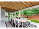 Covered patio with dining table, chairs, and view of the backyard and play area at 220 Foxley Way, Roswell, GA 30075
