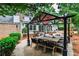 Backyard patio with covered dining area adjacent to home's exterior at 2244 Deer Ridge Dr, Tucker, GA 30087