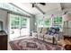 Cozy living room with vaulted ceilings, large windows, and a sliding glass door to the outdoor living space at 2244 Deer Ridge Dr, Tucker, GA 30087