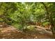 Lush backyard with mature trees, grassy area, and stone landscaping at 588 Oakdale Ne Rd, Atlanta, GA 30307