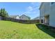 Side view of a spacious, grassy backyard with wood fence, great for entertainment or recreation at 1436 Arbor Place Dr, Morrow, GA 30260
