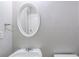 Close-up of a half bath with a white oval mirror and updated fixtures at 1436 Arbor Place Dr, Morrow, GA 30260