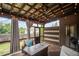 Inviting screened porch with a ceiling fan, string lights, comfortable seating and view of backyard at 2955 Pleasant Valley Trl, Cumming, GA 30028