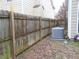 Fenced backyard with an A/C unit, and a rustic wooden fence creating privacy and security at 2019 Briar Creek Ne Ct, Conyers, GA 30012