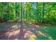 The private wooded backyard is an oasis, perfect for relaxation and recreation at 12237 Cypress Ln, Fayetteville, GA 30215