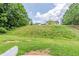 A backyard has grass and is slightly overgrown and a view of the backs of other houses at 4889 Hidden Creek Pl, Decatur, GA 30035