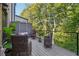 Outdoor deck with wicker chairs and trees in the background at 2172 Peach Se Ln, Smyrna, GA 30080