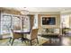 Bright dining area with chandelier, large windows, and a view of the outdoor scenery at 1125 Lake Shore Overlook, Alpharetta, GA 30005
