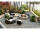 Inviting outdoor patio area with comfortable seating and a cozy stone fire pit at 1125 Lake Shore Overlook, Alpharetta, GA 30005