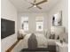 Cozy main bedroom with a ceiling fan, a TV, neutral colors, and a large bed at 6790 Encore Blvd, Sandy Springs, GA 30328