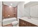 Bathroom with a tile shower, tub, and modern vanity at 1508 Franklin Cir, Dacula, GA 30019