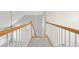 Carpeted stairway with white wood trim and natural wood handrail at 5034 Hickory Hills Dr, Woodstock, GA 30188