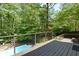 View of back deck with stainless cable railing overlooking pool and wooded lot at 1760 Little Willeo Rd, Marietta, GA 30068