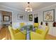 Dining room with hardwood floors, large window, and unique glass table with yellow chairs at 1760 Little Willeo Rd, Marietta, GA 30068
