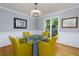 Dining room with hardwood floors, large window, and unique glass table with yellow chairs at 1760 Little Willeo Rd, Marietta, GA 30068