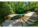Backyard view of in-ground swimming pool, patio seating and mature trees at 1760 Little Willeo Rd, Marietta, GA 30068