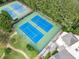 Aerial view of well-maintained community tennis courts surrounded by lush greenery at 4104 Glenaire Nw Way, Acworth, GA 30101