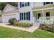 Charming two-story home features a covered front porch and beautifully landscaped front yard at 7155 Bannister Park Ln, Cumming, GA 30028