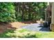 Landscaped backyard features a private, wooded area and stone gravel walkway to the home's side entrance at 580 Cliftwood Ct, Sandy Springs, GA 30328